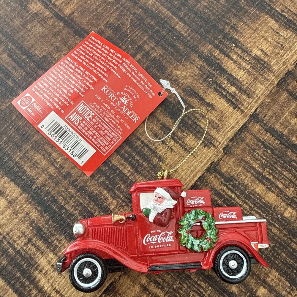 Coca-Cola Kurt Adler Santa In Truck with Tree and Gifts Christmas Ornament